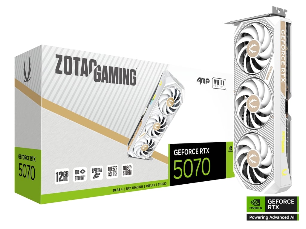 כרטיס מסך לבן Zotac GeForce RTX 5070 12G AMP White Edition