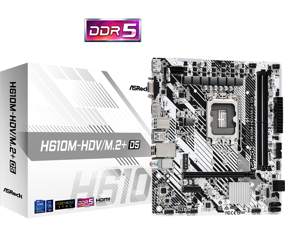 לוח אם לבן ASRock H610M-HDV/M.2+ D5