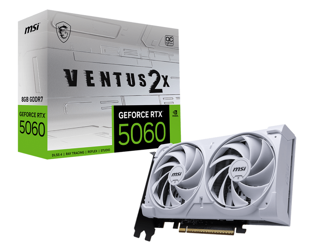 כרטיס מסך לבן MSI GeForce RTX 5060 8G VENTUS 2X OC WHITE