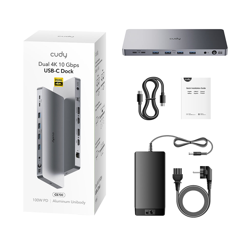 תחנת עגינה Cudy CS700 Type-C Dual 4K DP HDMI Lan