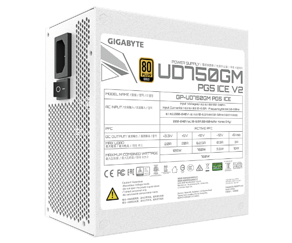 ספק כוח לבן Gigabyte UD750M PG5 V2 ICE 750W 80+ Gold
