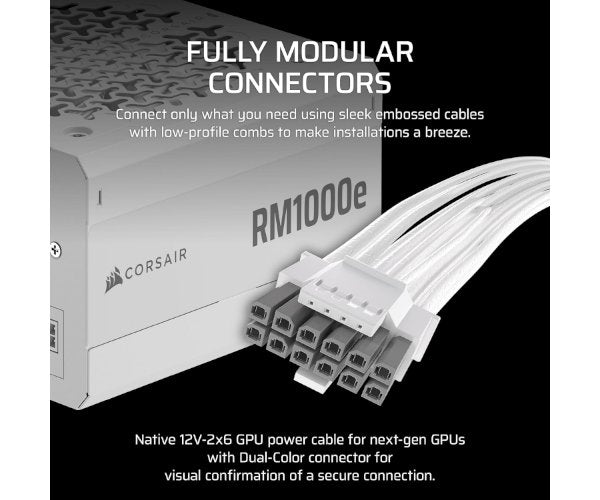 ספק כוח לבן Corsair RM1000e 1000W Gold Fully modular White