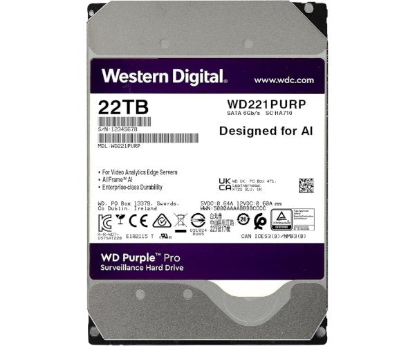 דיסק קשיח WesternDigital 22TB Purple Pro Survailance 7200 RPM