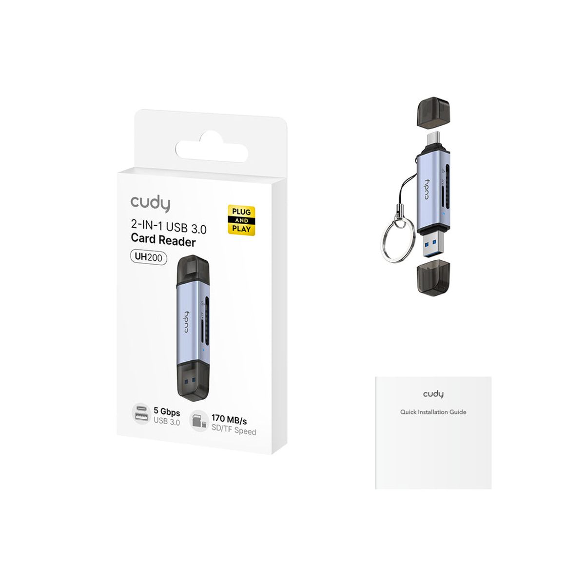 קורא כרטיסי זכרון CUDY UH200 2-IN-1 Dual USB 3.0 SD/TF Card Reader