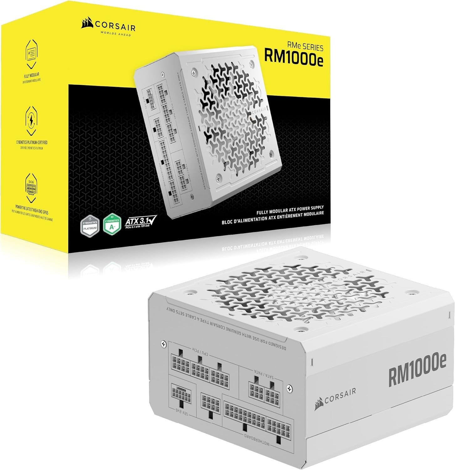 ספק כוח לבן Corsair RM1000e 1000W Gold Fully modular White