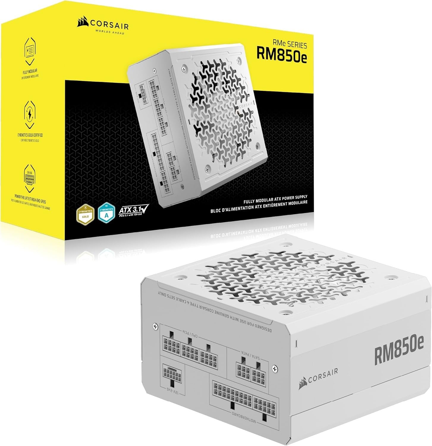 ספק כוח לבן Corsair RM850e 850W Gold Fully modular White