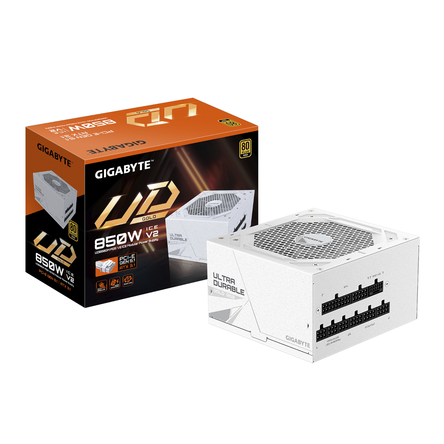 ספק כוח לבן Gigabyte UD850GM PG5 V2 ICE 850W 80+ Gold