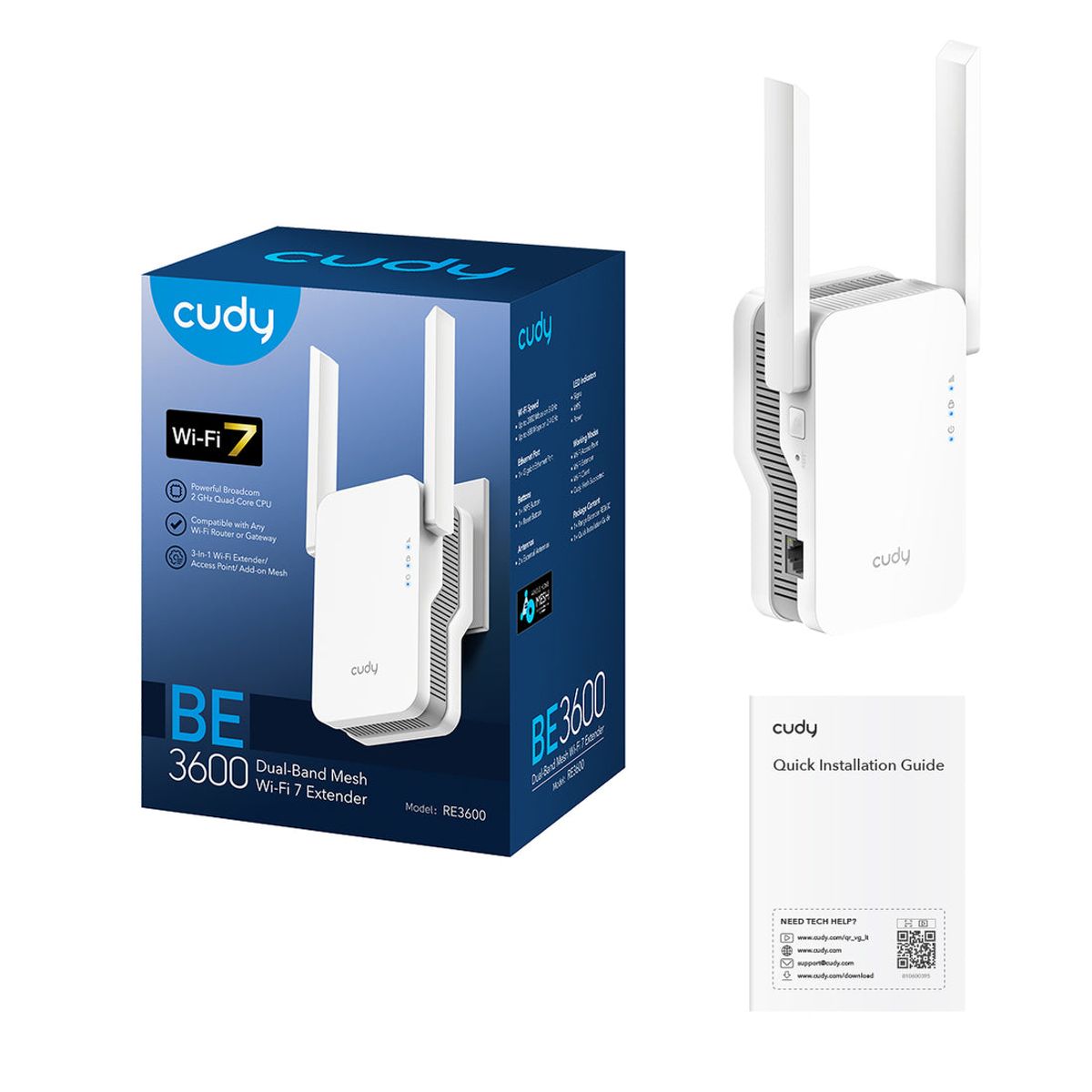 אקסס פוינט שקע חשמל Cudy RE3600 BE3600 Wi-Fi 7 10/100/1000
