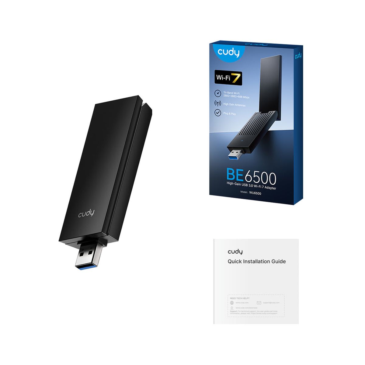 מתאם רשת אלחוטי Cudy WU6500 BE6500 Tir-Band Wi-Fi7 USB 3.0
