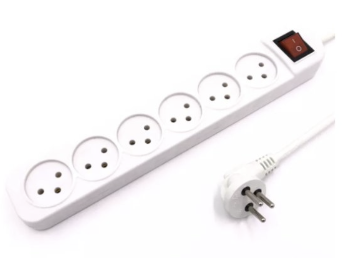 מפצל חשמל ל6 כולל כבל מאריך באורך 1 מטר כולל מפסק מואר Luggar