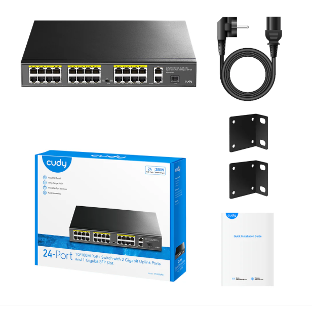 מתג Cudy 24-Port POE 30W 10/100 2xUplink RJ45 Gigabit 1xSFP