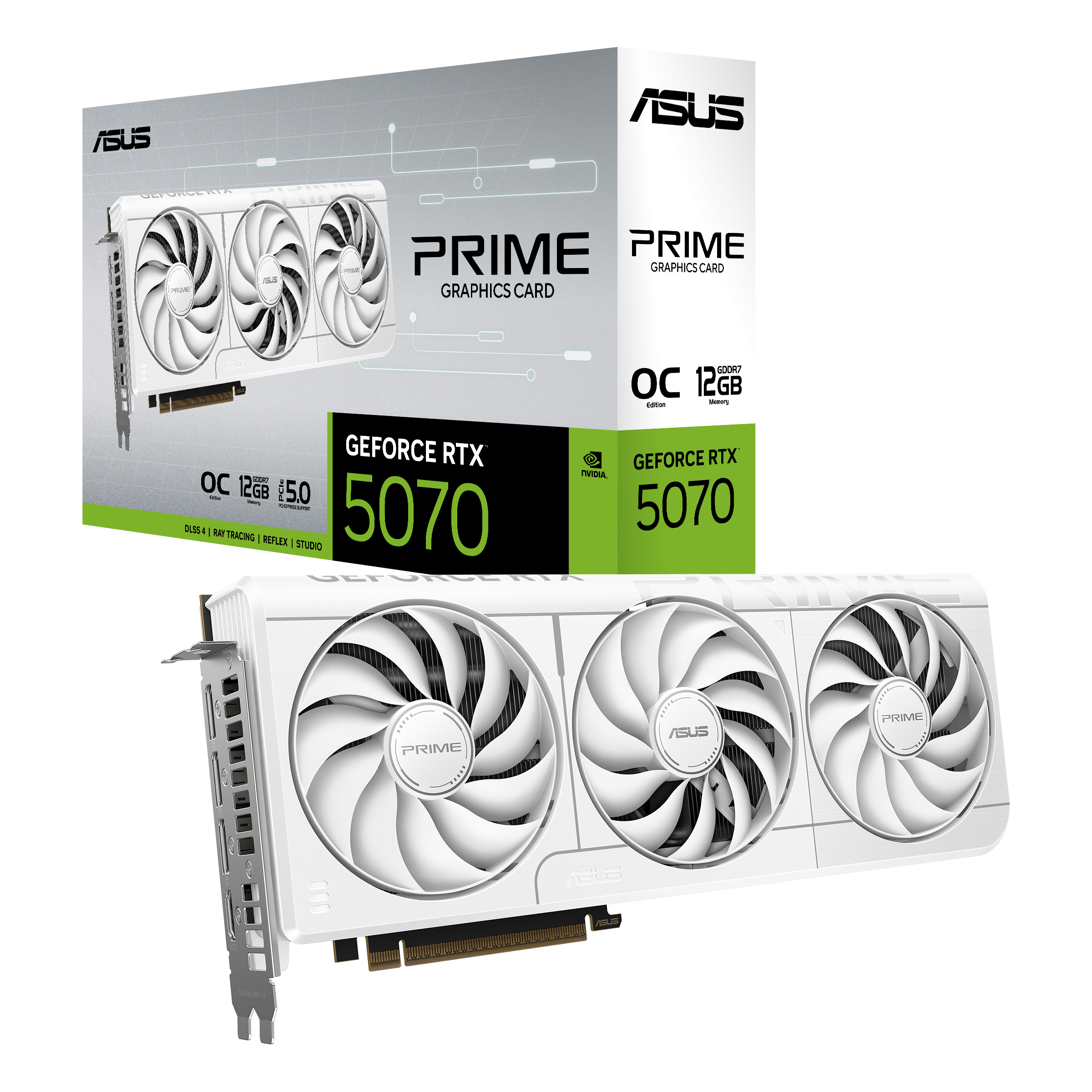 כרטיס מסך לבן ASUS Prime GeForce RTX 5070 12G OC