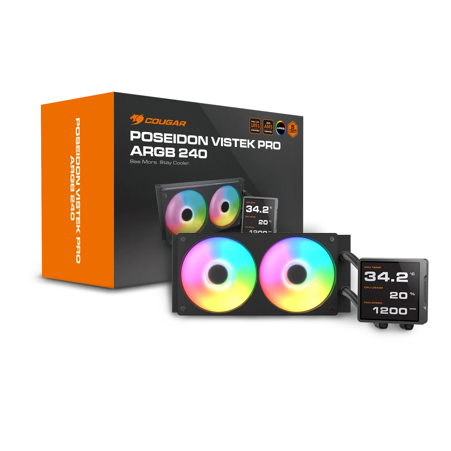 קירור נוזלי Cougar POSEIDON VISTEK Pro 240 ARGB LCD