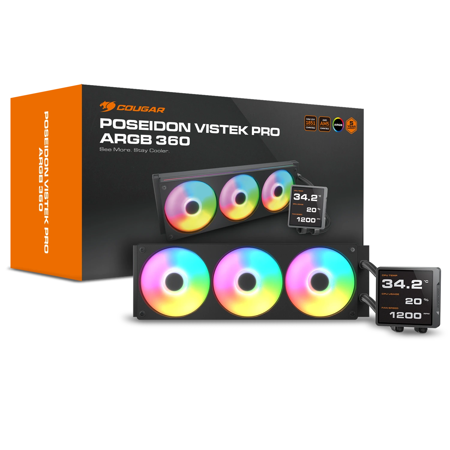 קירור נוזלי Cougar POSEIDON VISTEK Pro 360 ARGB LCD