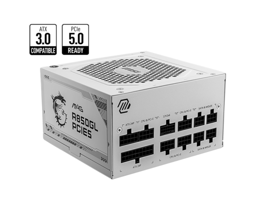 ספק כוח בצבע לבן MSI MAG A850GL PCIE5 White Gold