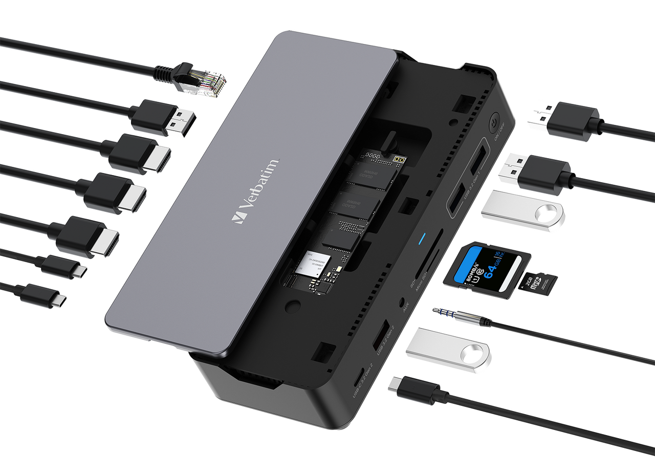 תחנת עגינה Verbatim CDS-15S Type-C 100W-PD 2xHDMI DP SSD Slot