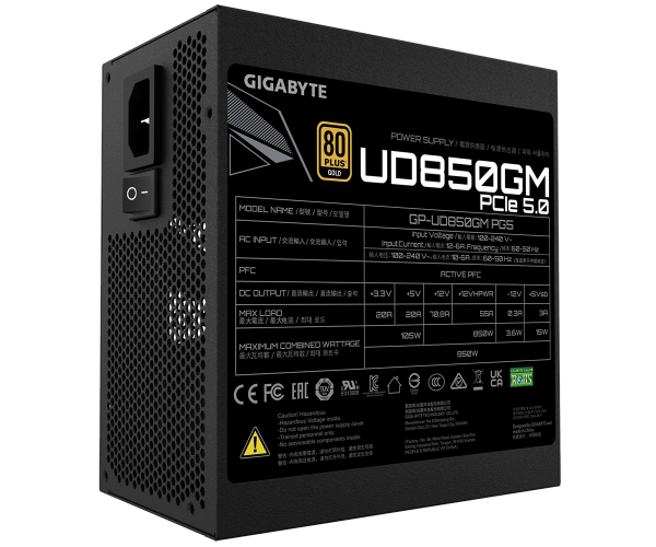 ספק כוח Gigabyte UD850GM 850W PCIE 5 Gold Full Modular