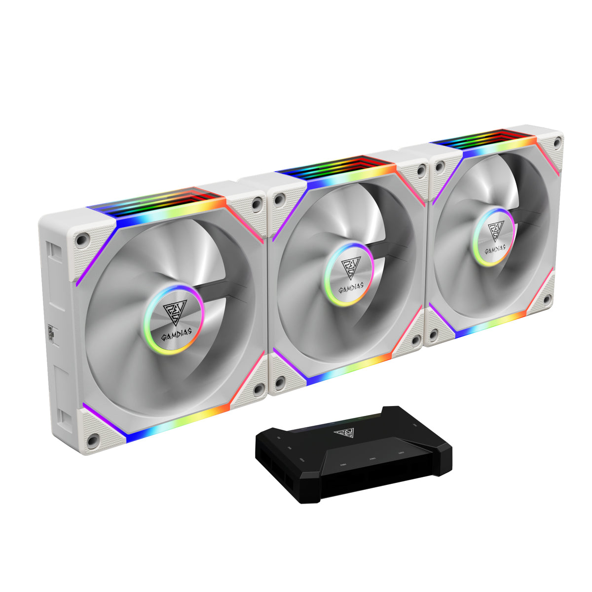 ערכת שלושה מאווררים לבנים למארז Gamdias Aeolus P2-1203U 120mm ARGB Controller