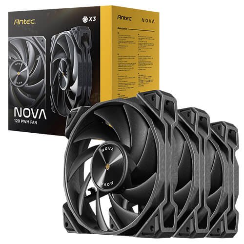 ערכת שלושה מאווררים למארז Antec Nova 120mm Black Fan And Speed Controller 3X Fans