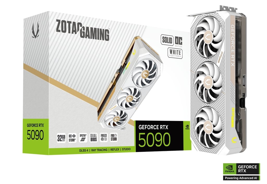 כרטיס מסך לבן Zotac GeForce RTX 5090 Solid OC White Edition 32G
