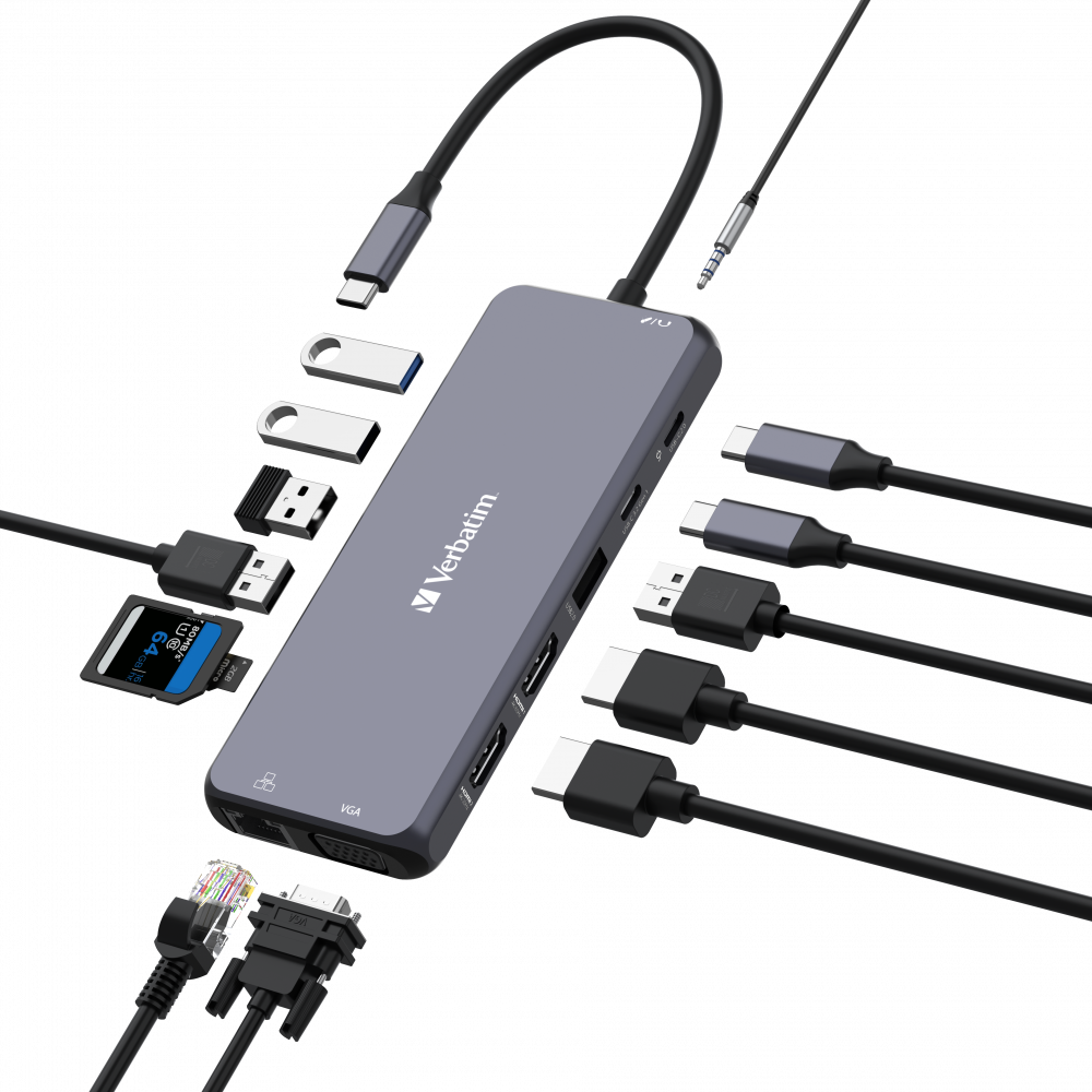 תחנת עגינה Verbatim CMH-14 PD USB VGA HDMI Lan SD Card