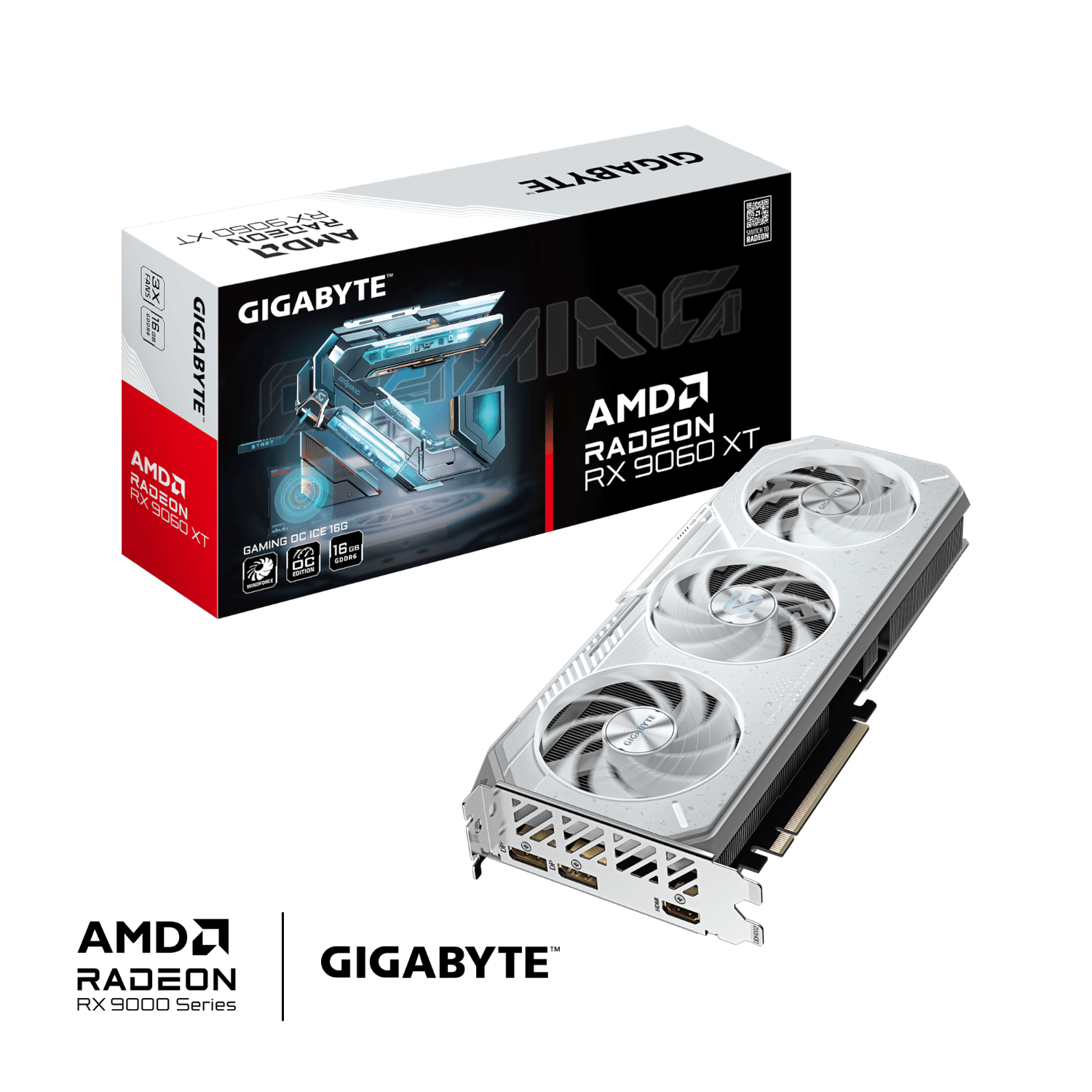 כרטיס מסך לבן Gigabyte Radeon RX 9060 XT 16GB Gaming OC ice