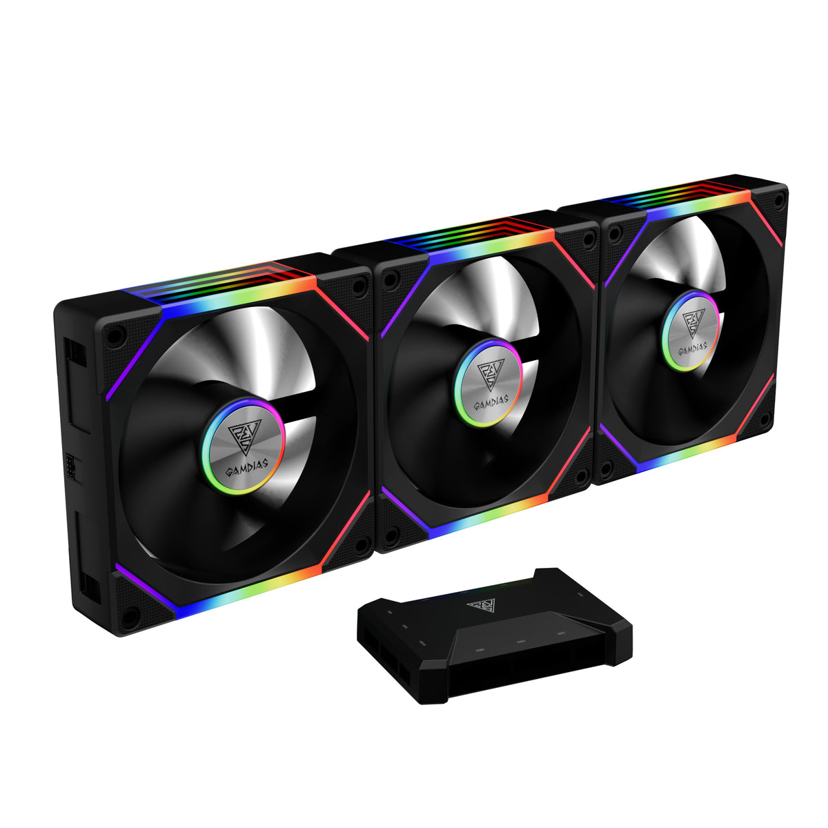 ערכת שלושה מאווררים למארז Gamdias Aeolus P2-1203U 120mm ARGB Controller