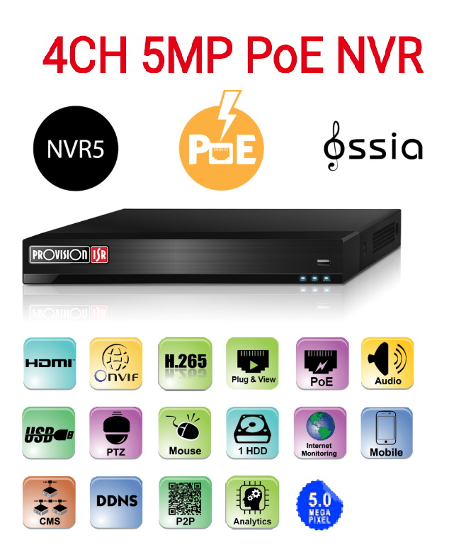 מערכת הקלטה לשמונה מצלמות Provision 5mp NVR5-8200PX POE