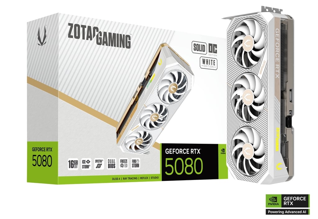 כרטיס מסך לבן Zotac GeForce RTX 5080 16G Solid OC White Edition