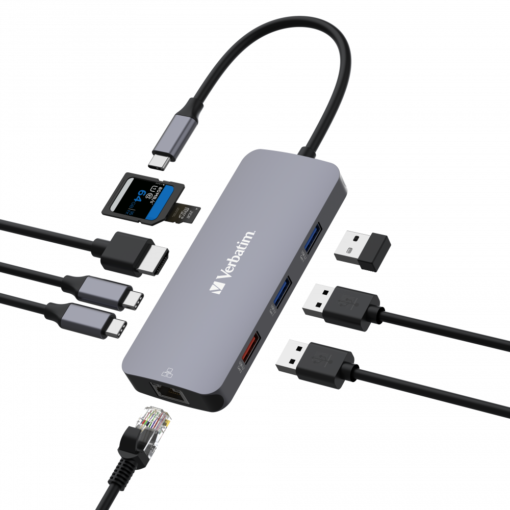 תחנת עגינה Verbatim CMH-09 PD USB HDMI Lan SD Card