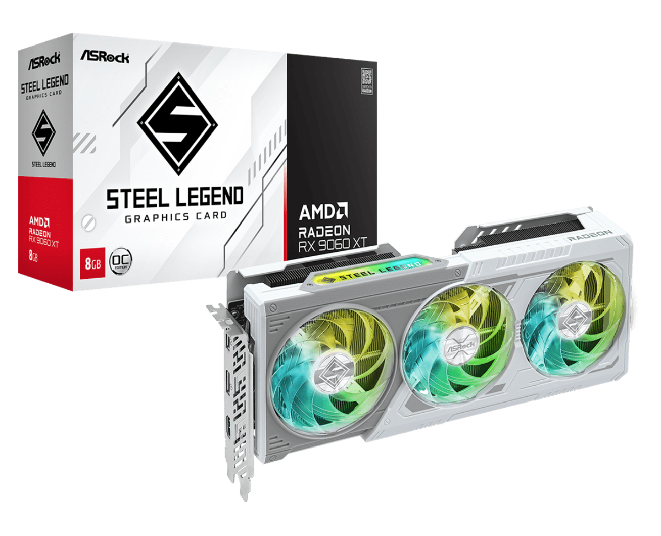 כרטיס מסך לבן ASRock Radeon RX 9060 XT 8GB Steel Legend OC