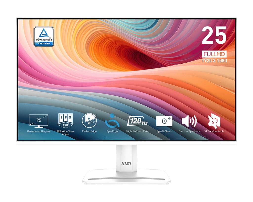 מסך לבן MSI MP251W E2 24.5'' IPS FHD 120Hz VGA HDMI DP SPK 3Y-OS