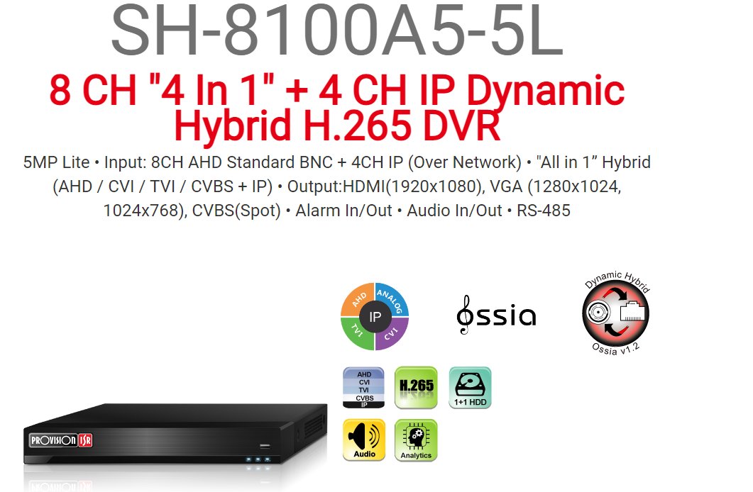 מכשיר הקלטה Provision DVR SH-8100A5N-5L 8CH+4CH IP AUDIO IN/OUT
