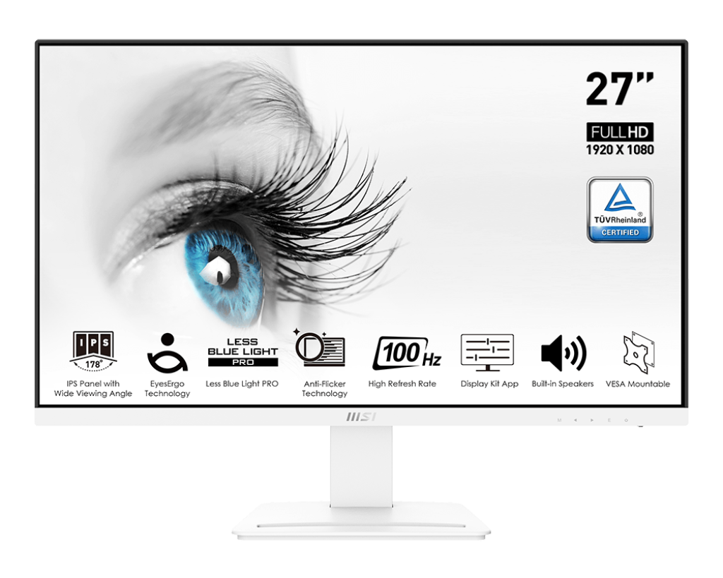 מסך לבן MSI PRO MP273AW 27'' IPS FHD SPK 100Hz