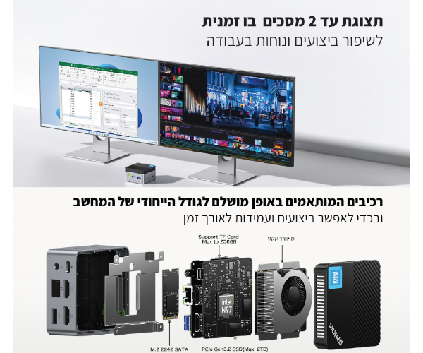 מחשב נייח מיני GMK G5 N97/12G/256G/11Pro/3Y