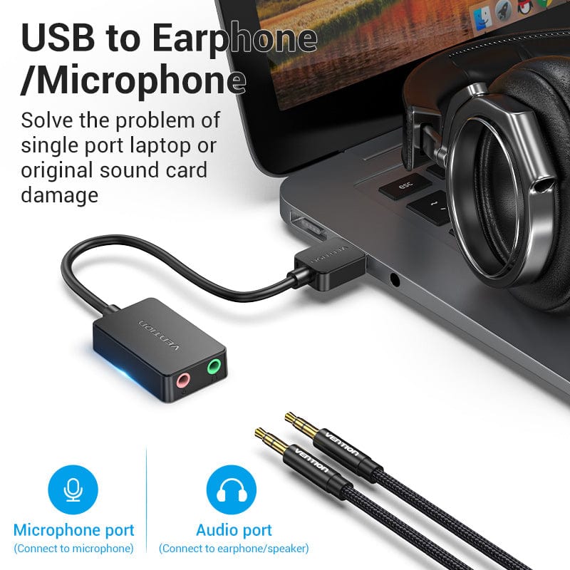 כרטיס קול Vention CDYB0 USB to 3.5 Headphones + Mic