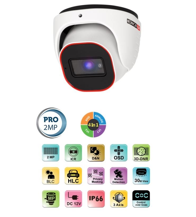 מצלמת כיפה Provision AHD DI-320A-28 2MP 2.8 20M 4in1