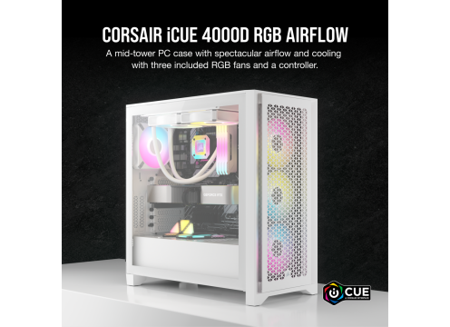 מארז בצבע לבן Corsair 4000D RGB Airflow