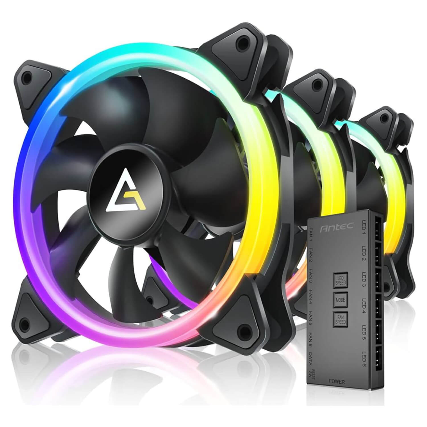 ערכת מאווררים למארז Antec Neon ARGB PWM With Controller 3x Fans 120mm