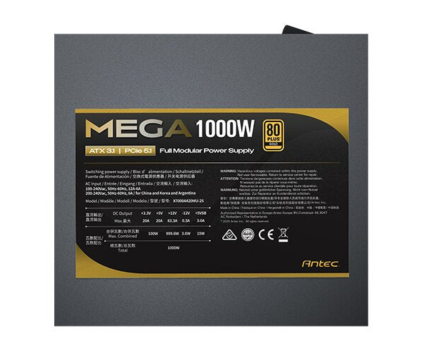 ספק כוח Antec MEGA 1000W 80Plus Gold ATX3.1 Full Modular