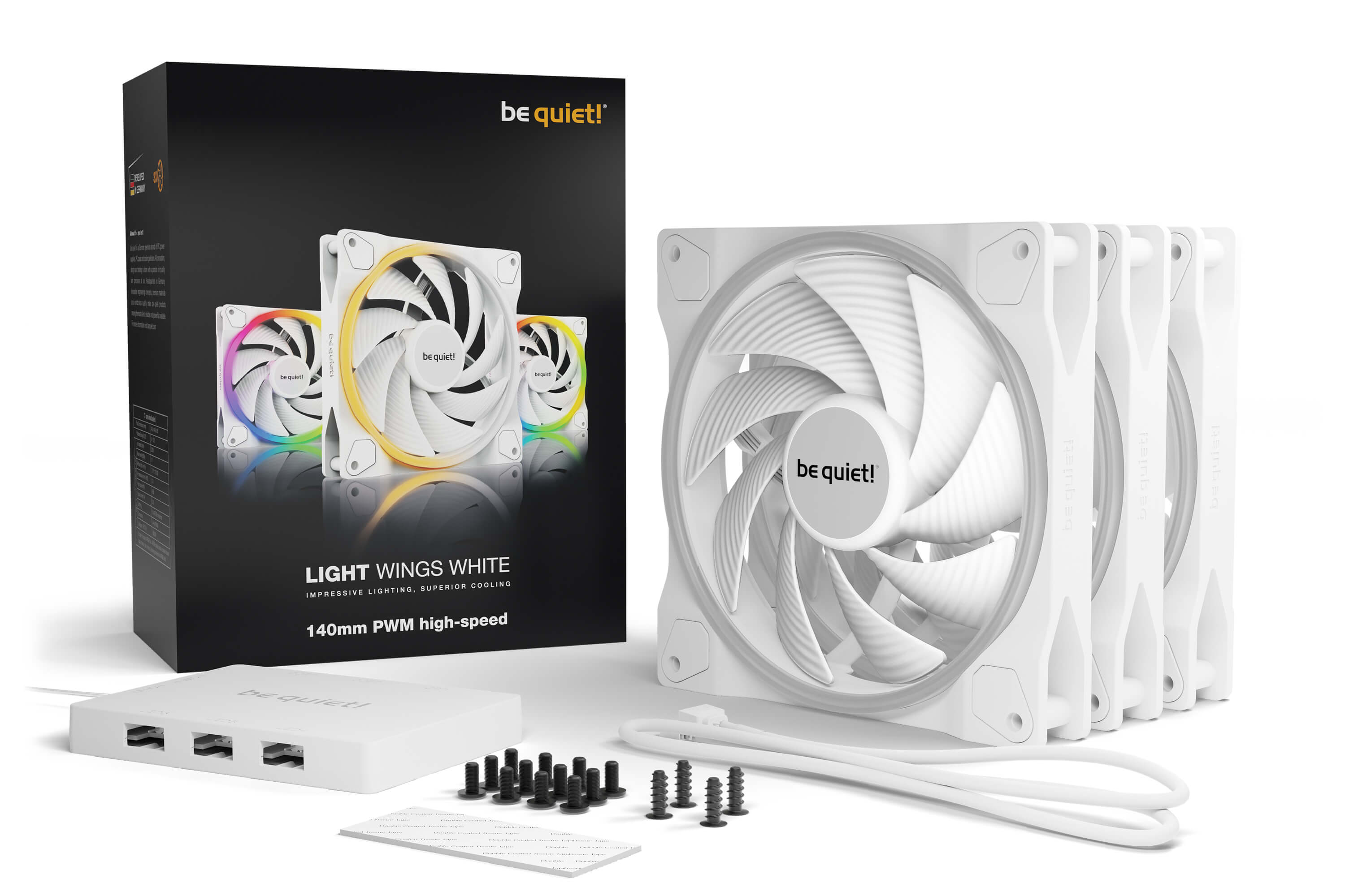 ערכת מאווררים למארז בצבע לבן Be Quiet! Light Wings PWM High-Speed 3x Fans 140mm