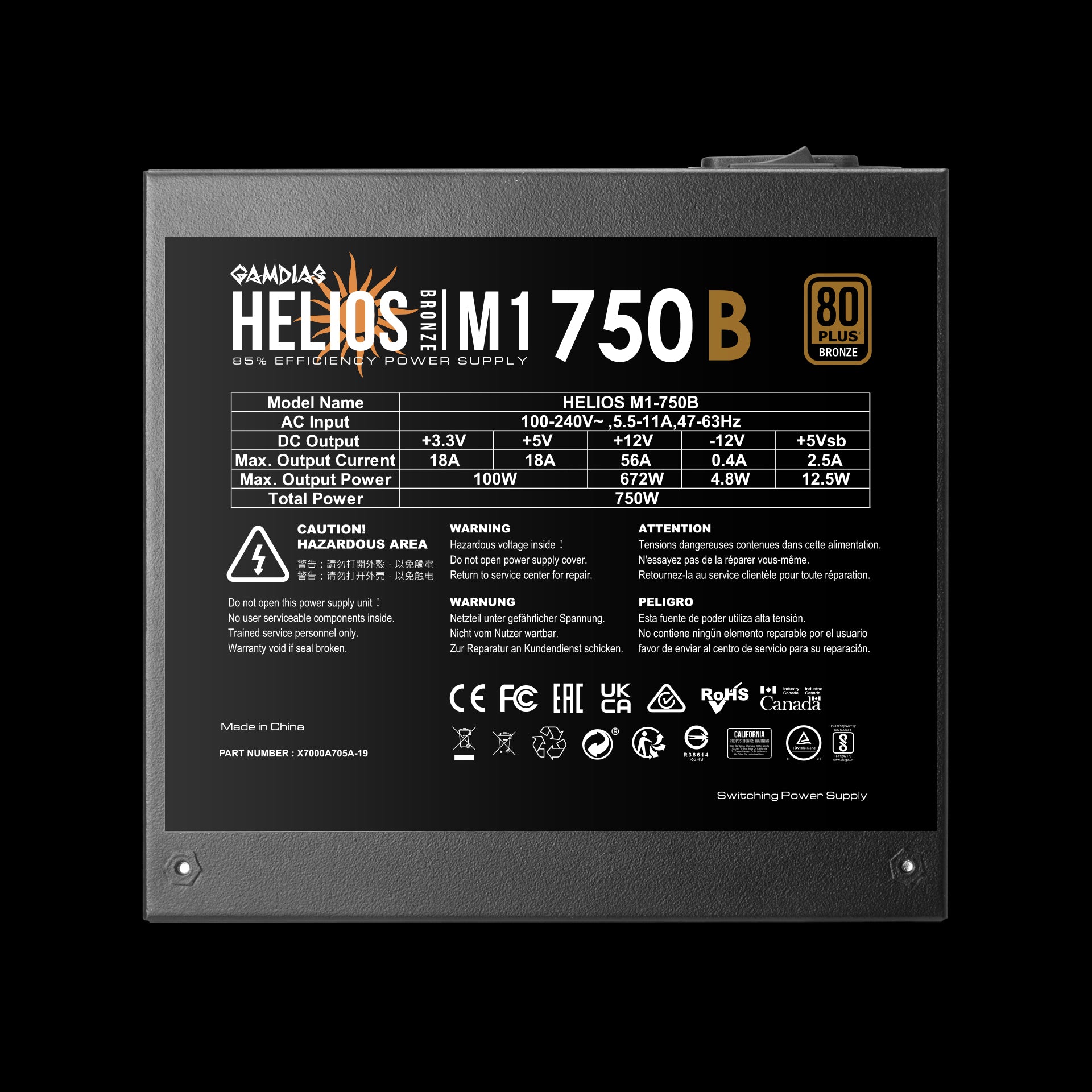 ספק כוח Gamdias Helios M1-750B 750W Bronze