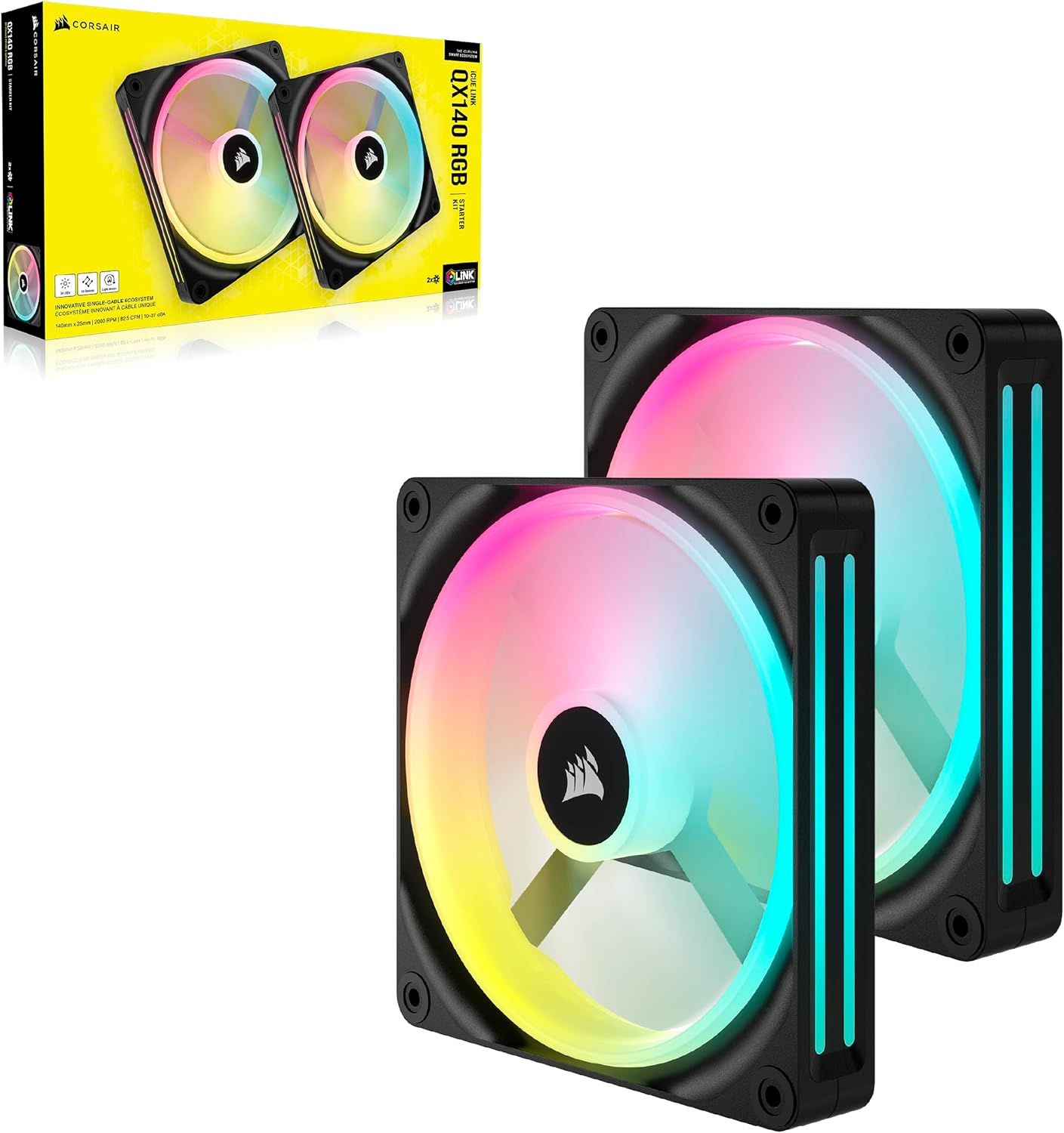 ערכת מאווררים למארז Corsair iCUE Link QX140 RGB PWM 2x Fans 140mm