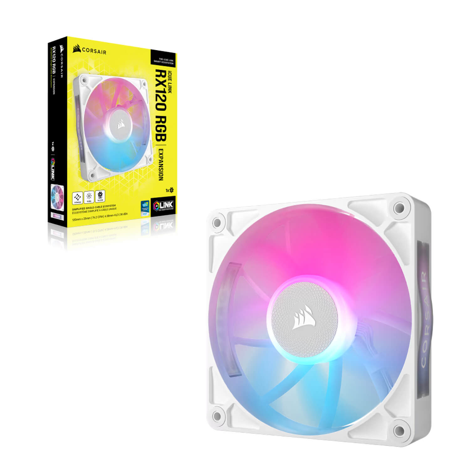 מאוורר למארז בצבע לבן Corsair iCUE Link RX120 Expansion RGB PWM 120mm