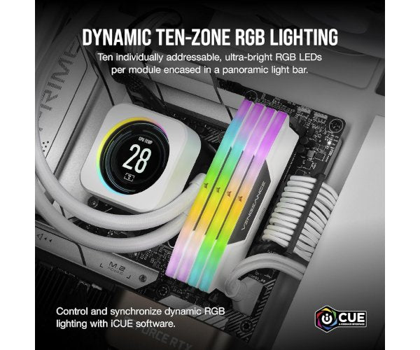 זיכרון לנייח בצבע לבן Corsair Vengeance RGB 32GB 2X16 DDR5 6400Mhz