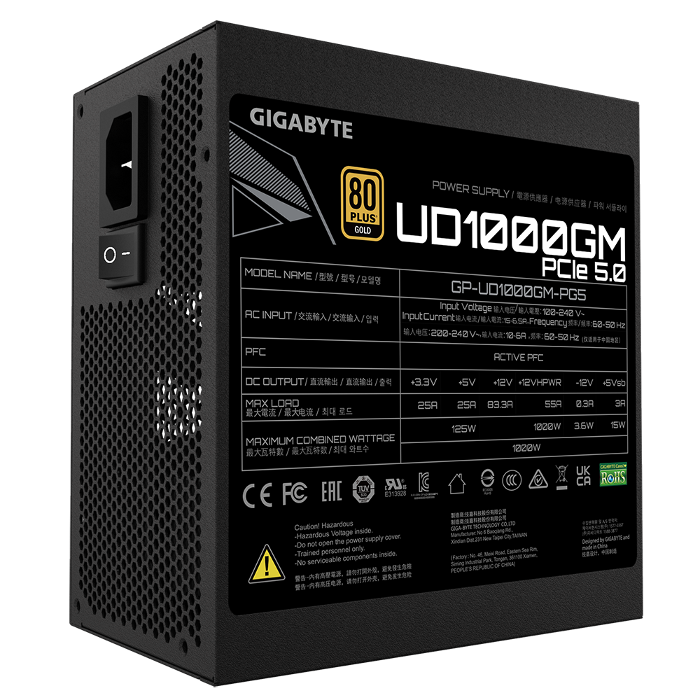 ספק כוח Gigabyte UD1000GM 1000W PCIE5 Gold Fully Modular A-PFC