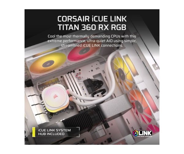 קירור נוזלי לבן Corsair iCUE TITAN 360 RX RGB White 360mm AIO