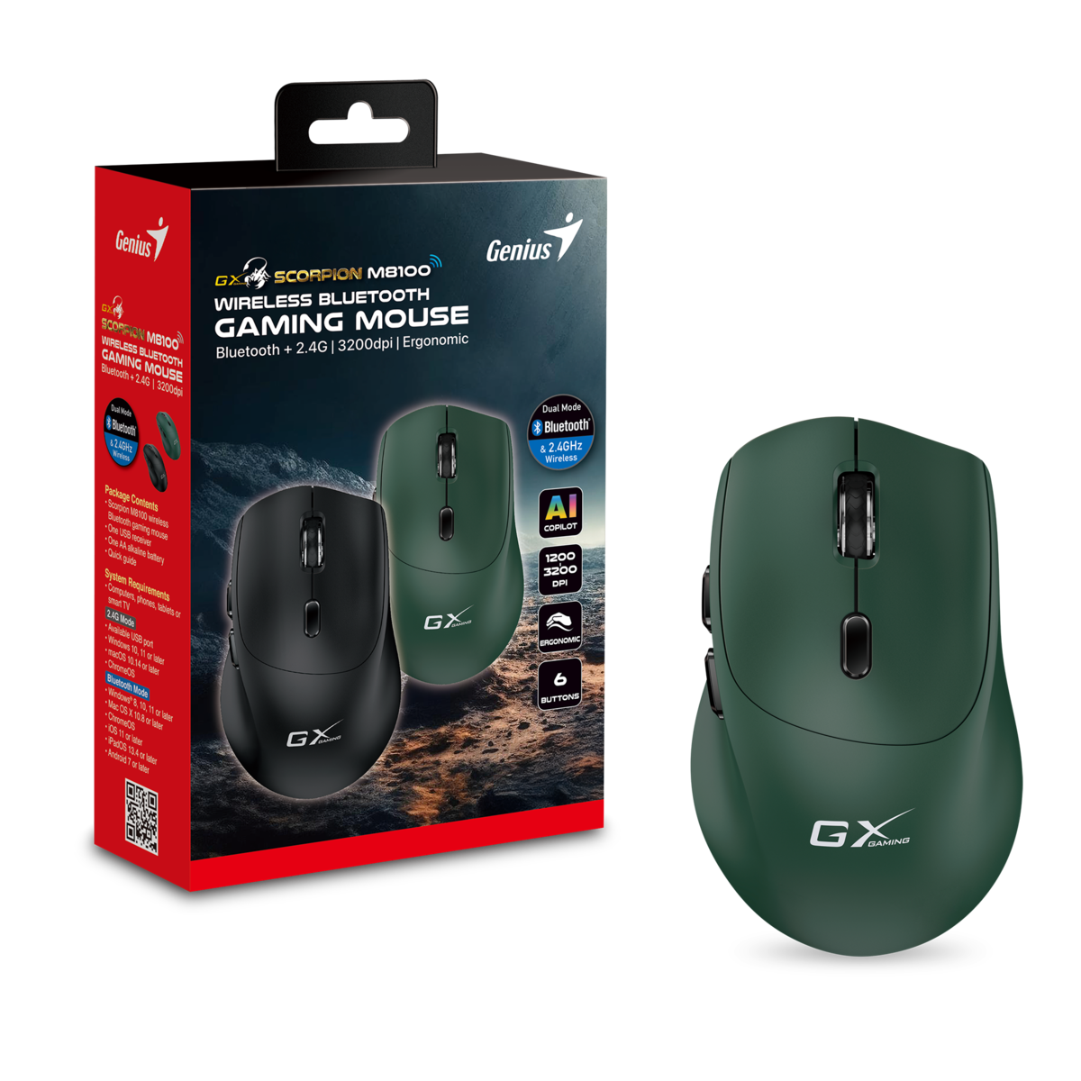 עכבר גיימינג אלחוטי Genius Scorpion M8100 Army Green