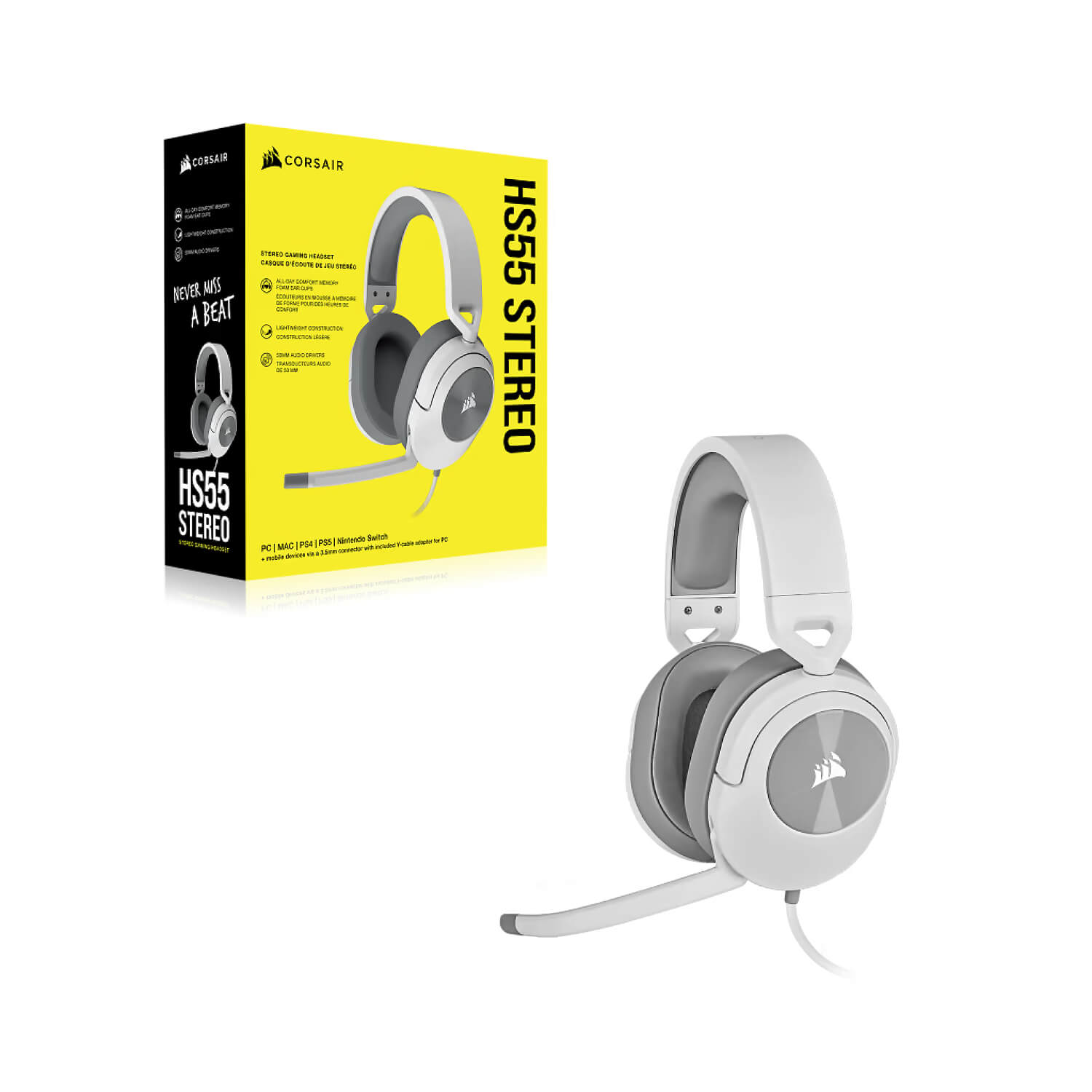 אוזניות גיימינג בבצע לבן Corsair HS55 STEREO White