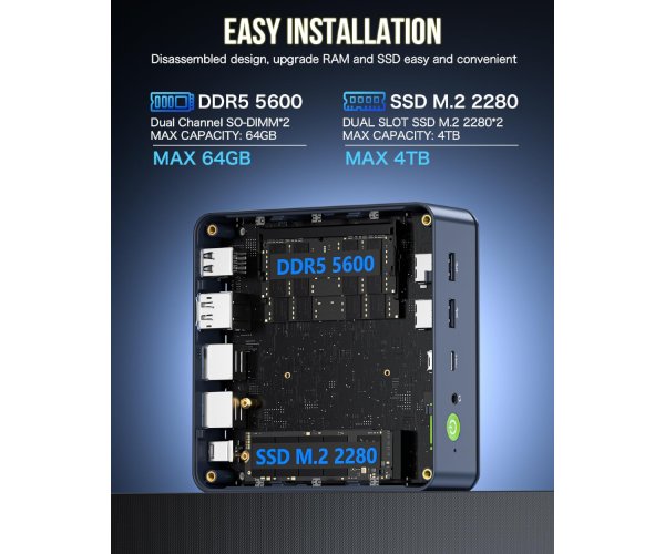מחשב נייח מיני GMK K6 Ryzen 7 7840HS/16G/1TB/11Pro/3Y